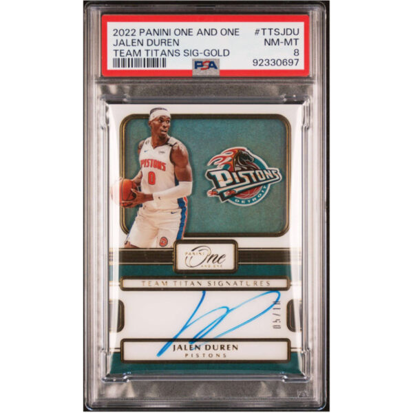 2022-23 Panini One and One Jalen Duren Team Titan GOLD Auto RC /10 PSA 8 POP 1 ROOKIE