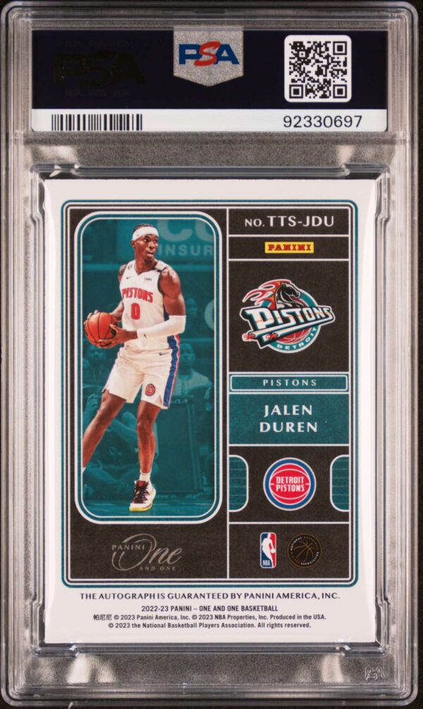 2022-23 Panini One and One Jalen Duren Team Titan GOLD Auto RC /10 PSA 8 POP 1 ROOKIE - Imagen 2
